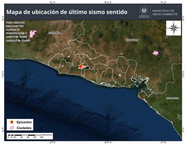 Se registra sismo con epicentro en el municipio de Mejicanos